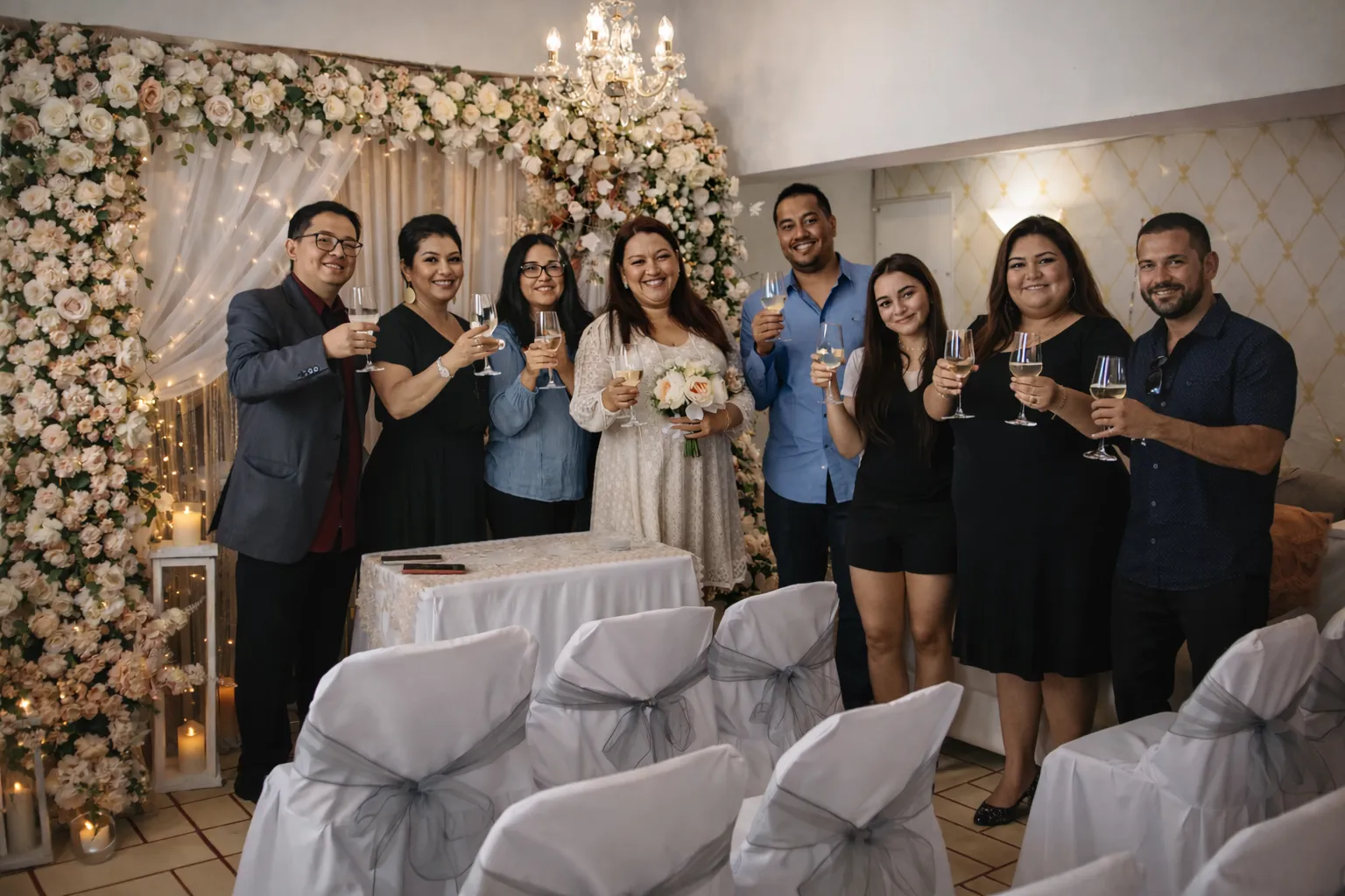 Celebración después de boda civil con familiares